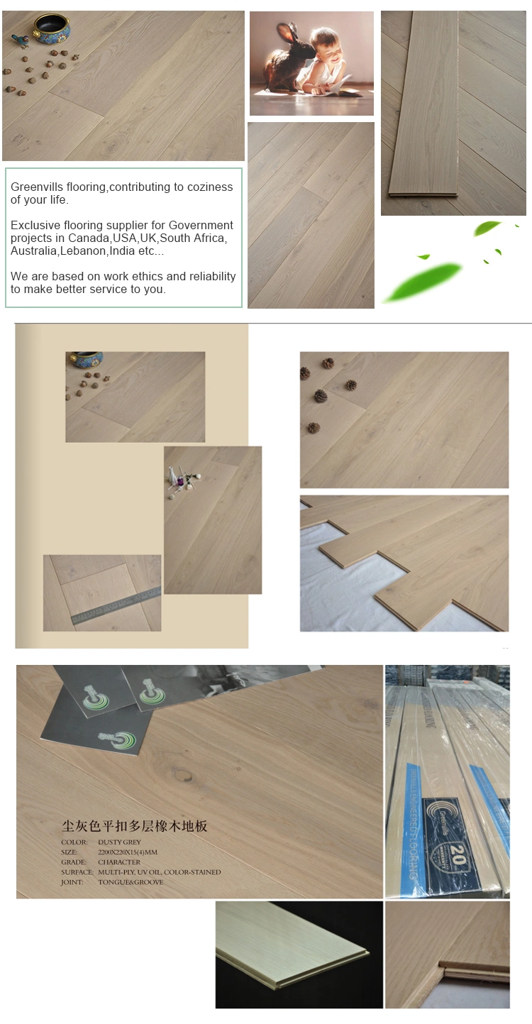 China Cheap Factory Price Grey Saw Marked Parquet Engineered Hardwood Flooring White Oak